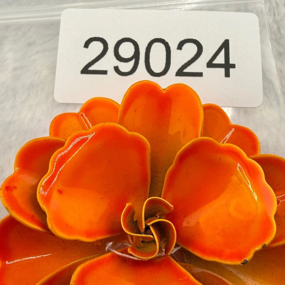 Vintage Enamel Flower Brooch Mod Pop Orange Layered Petal Retro